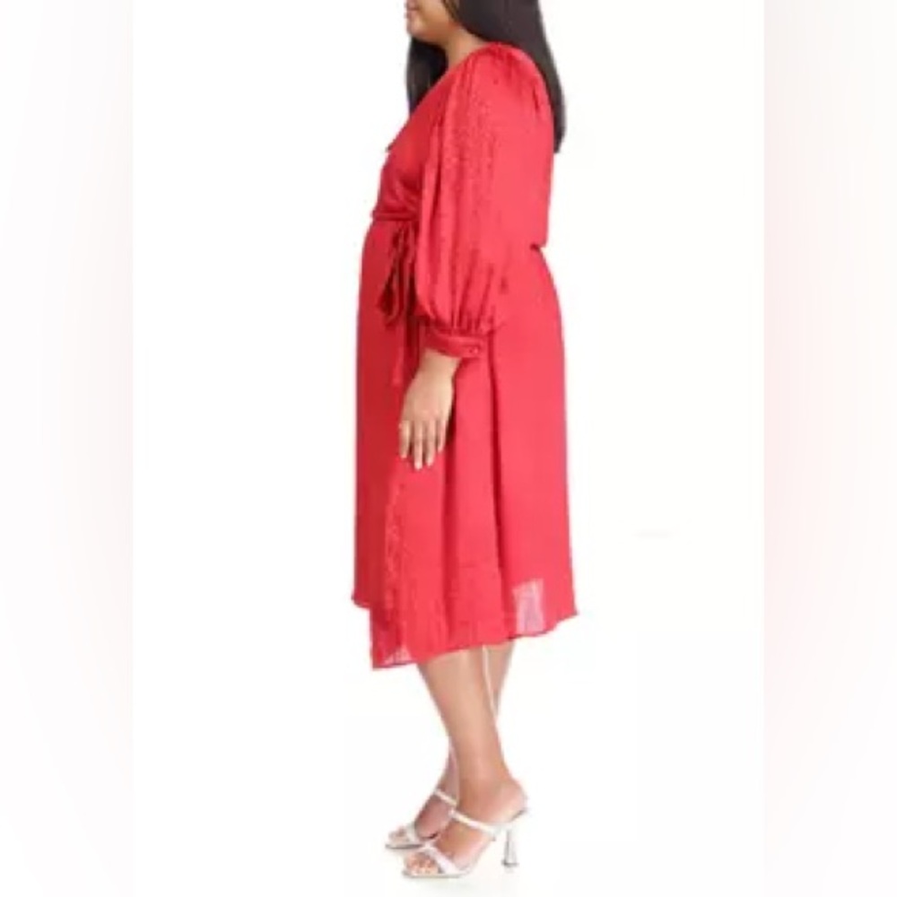 MICHAEL Michael Kors Cheetah Jacquard Red Wrap Midi Dress with Bishop Sleeves - Picture 4 of 5